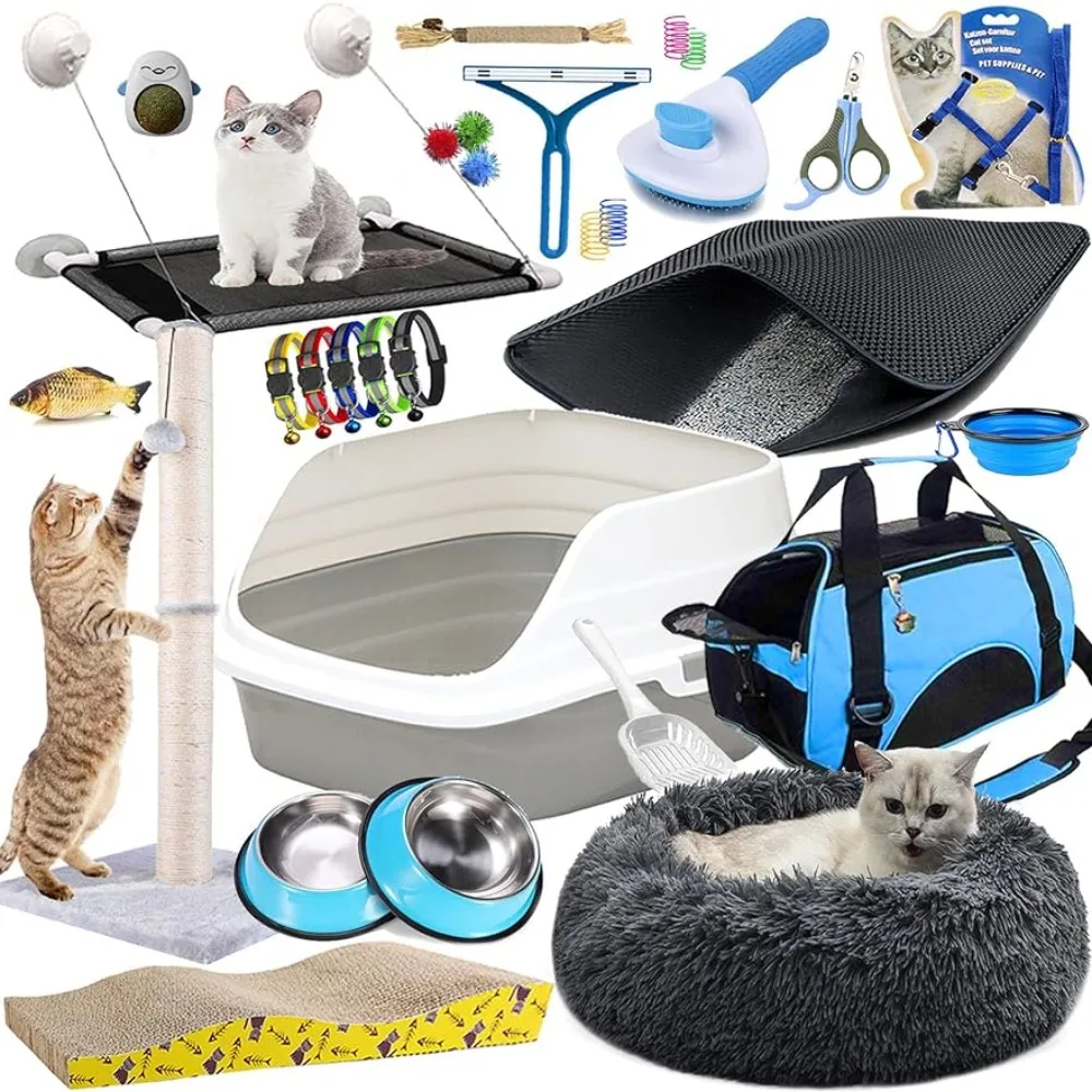 

Kitten Supplies Starter Kit - 30-Piece Set of Cat Essentials and Cat Stuff. Includes Cat Litter Box,Toys,Bed,Carrier,Bowls,Brush