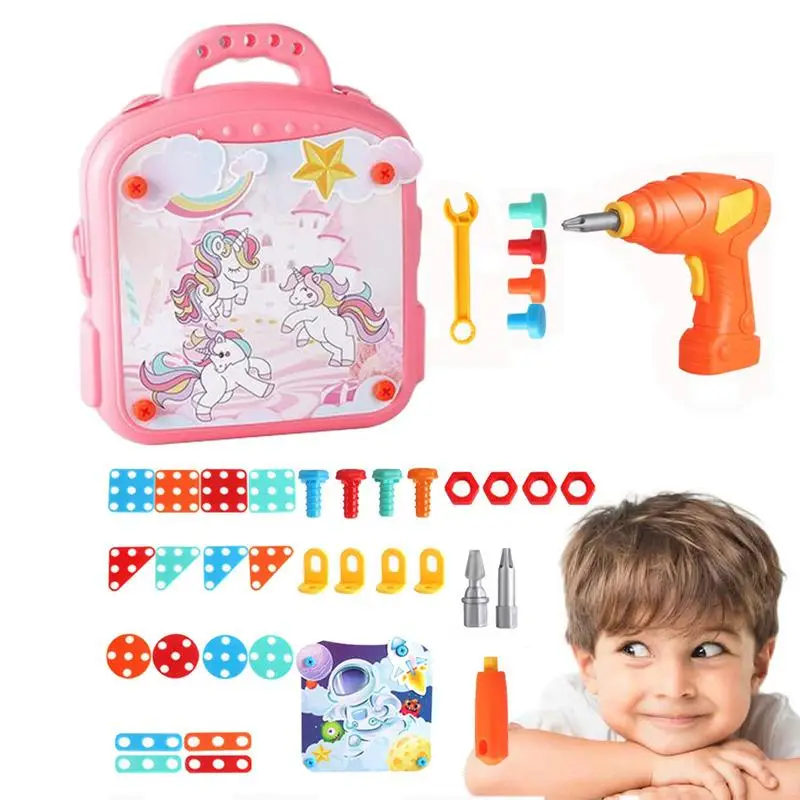

Drill Puzzle For Kids Creative Mosaic Drill Set STEM Toys Drill Puzzle Toy Building Toys Electric DIY Educational Learning Toys