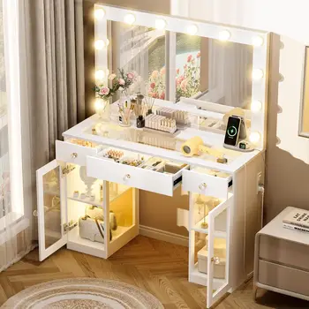 Makeup Vanity Desk with Mirror & 12 LED Bulbs 1