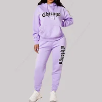 Ensembles pour femmes sweats à capuche pantalons 2 pièces tenues vêtements de sport esthétiques survêtement Chicago graphique lettre imprimer grande taille rose survêtement 3