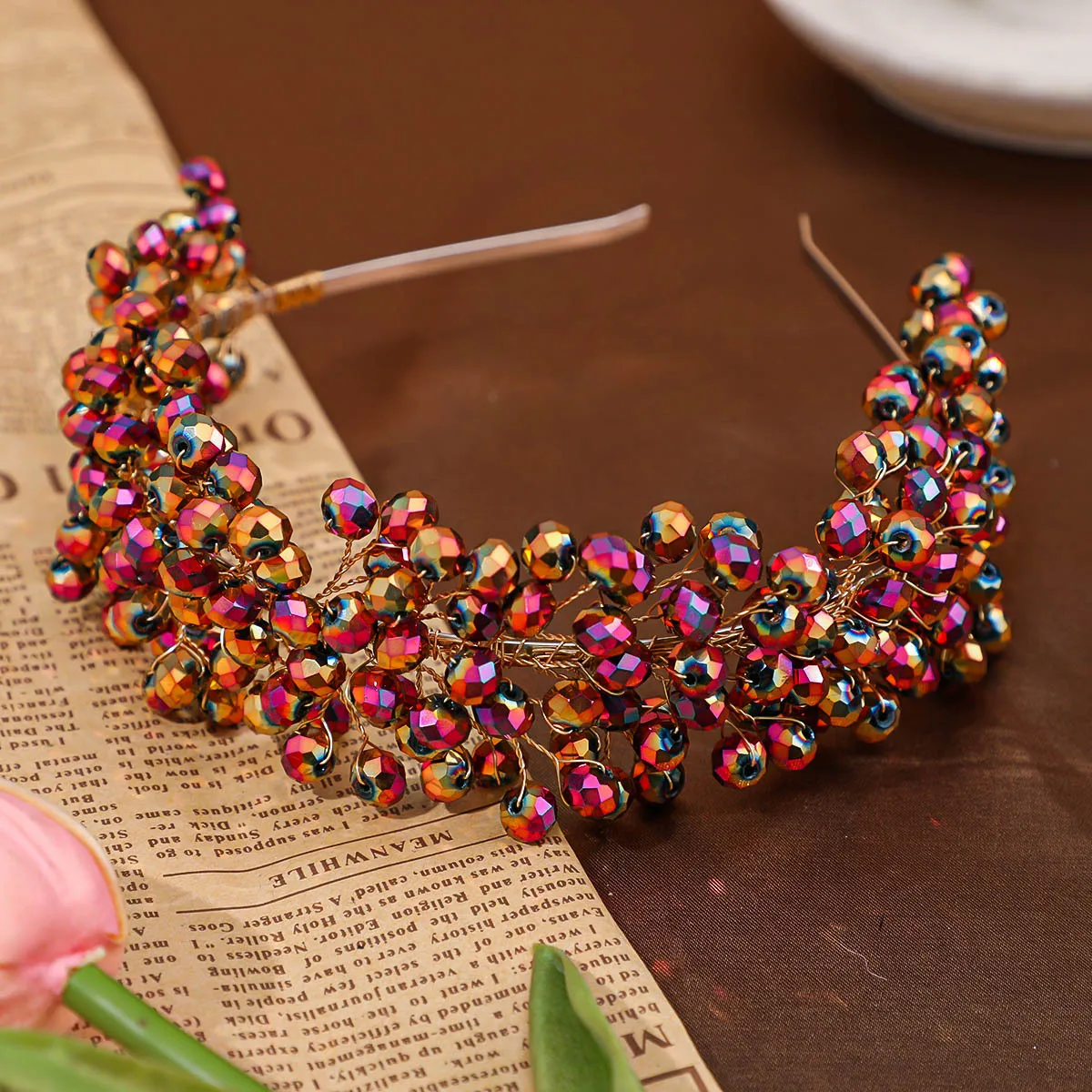 Teyglen Fascia Capelli A Vite Con Cristalli Rossi Per Sposa – Accessorio Cerimonia - 6