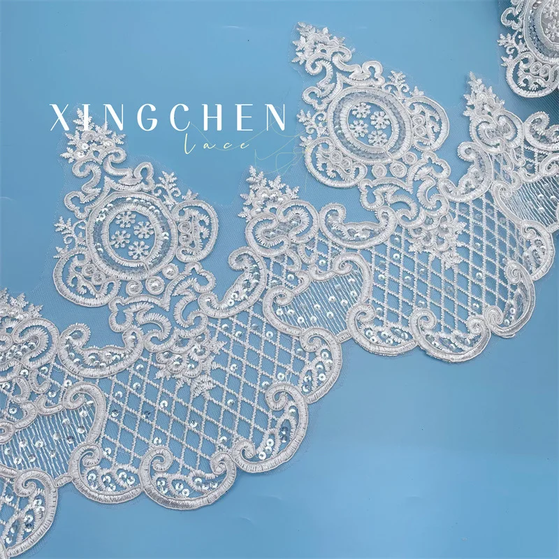 1 야드 24cm 와이드 골드 화이트 스레드 코딩 레이스 자수 레이스 드레스 홈 섬유 스팽글 트리밍 댄스 의류 DIY Materail