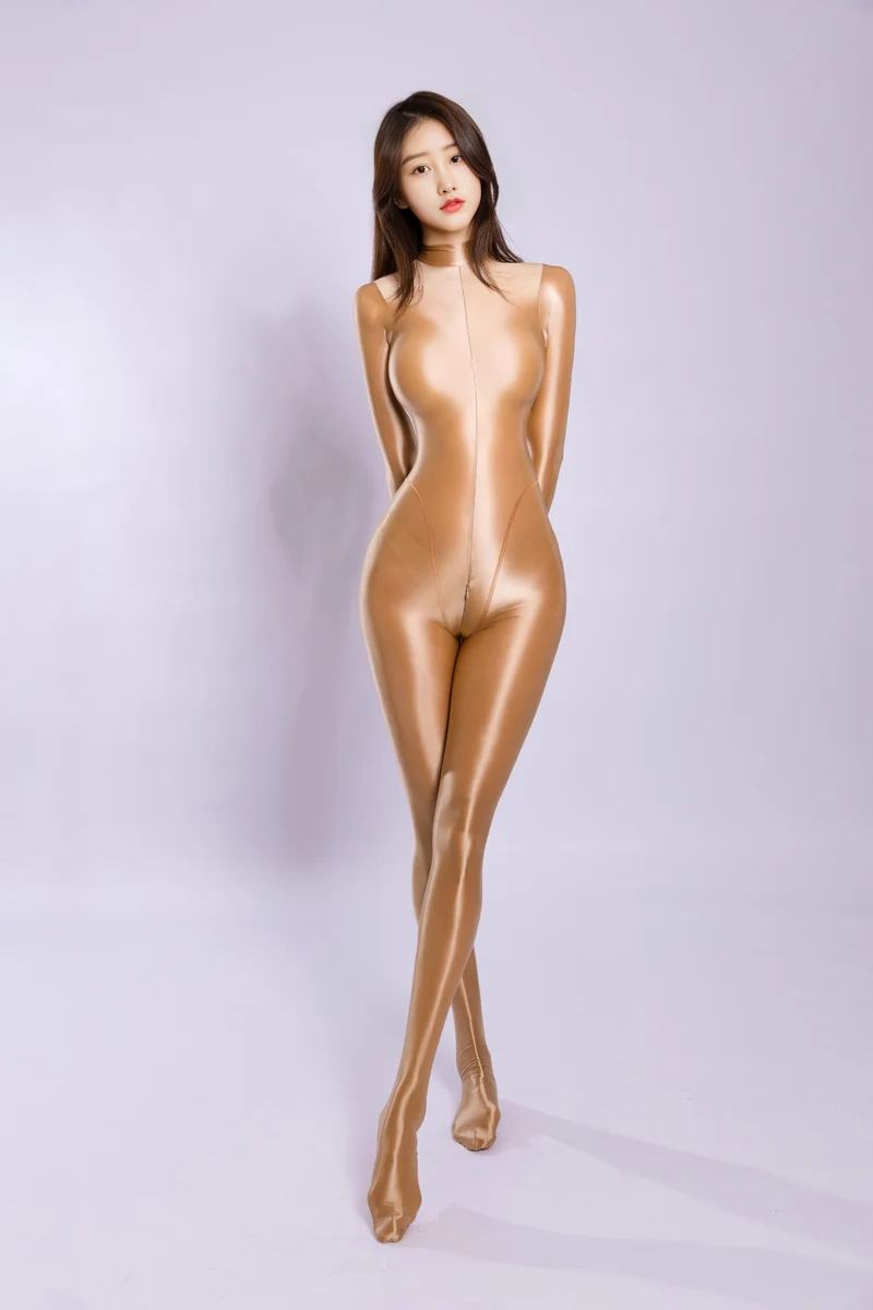 Rollkragen-Catsuit aus Nylon mit hohem Beinausschnitt, Patchwork-Design, langem Reißverschluss und offenem Schritt – Sexy Leotard, Einteiler, Jumpsuit, Unitard, Body – Detail 8