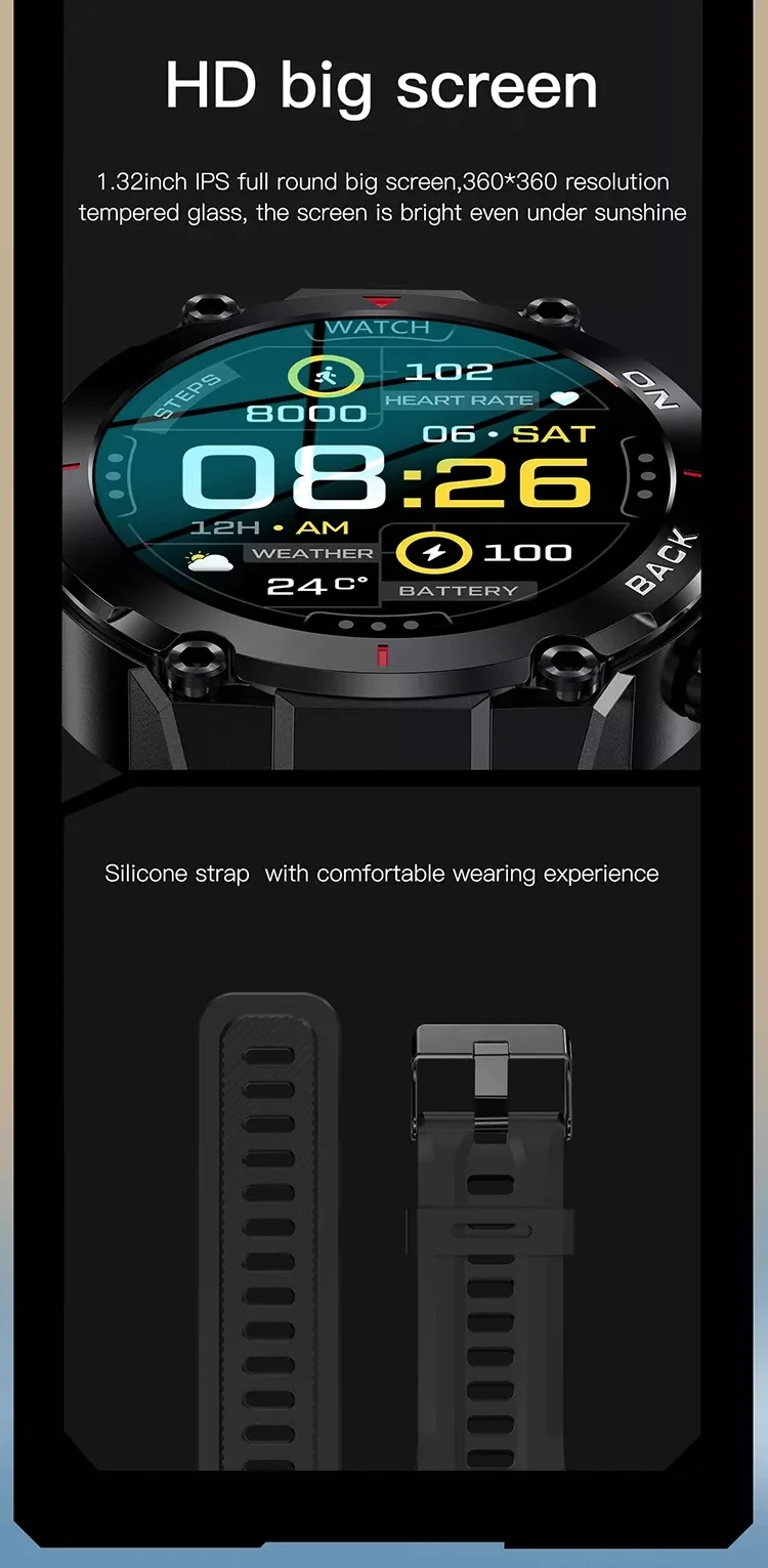 K37 Smart Watch GPS Outdoor Sport Fitness Bracelet Super Long Standby  Wristwatch Health Monitoring Tracker Waterproof Smartwatch