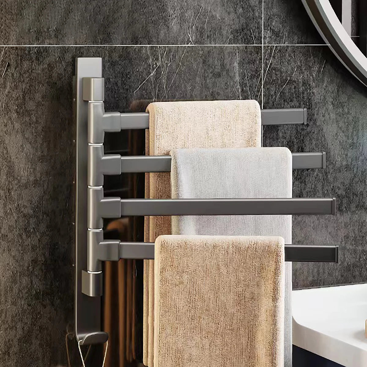 180&deg; Rotatable Towel Holder Space Aluminum Shower Room Multifunctional Storage Bathroom