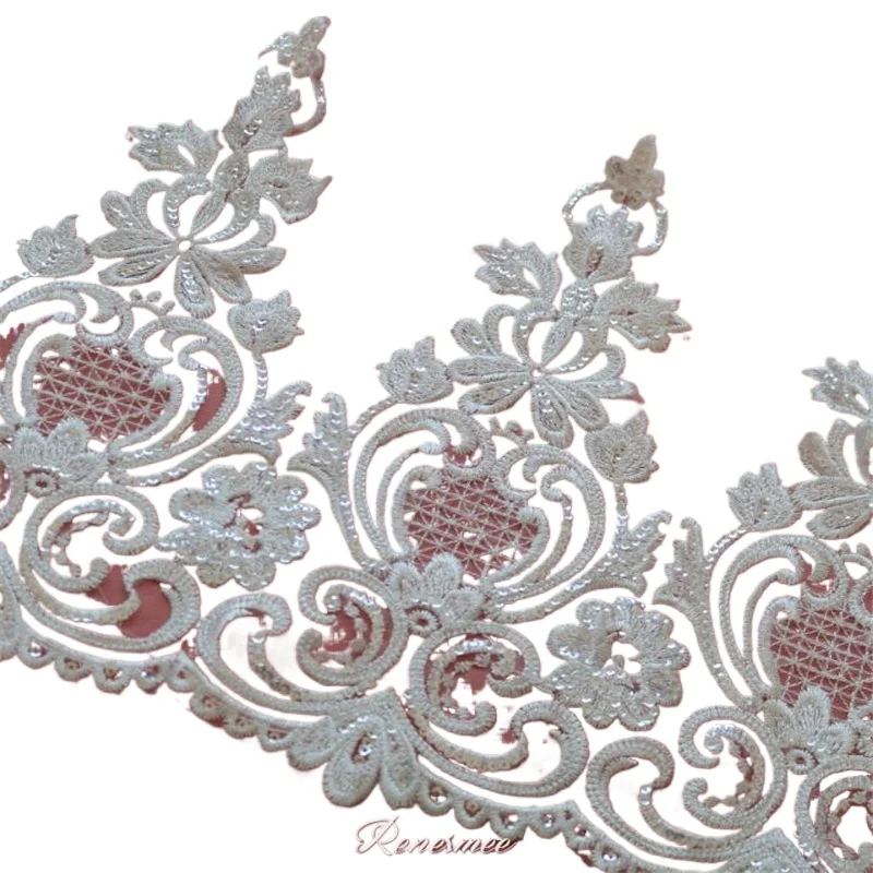 Delicate 1Yard Good Quality Heavy Sequins Lace Trimming For Sewing Lace Applique Ivory Craft for Wedding Dec. 33cm SX216