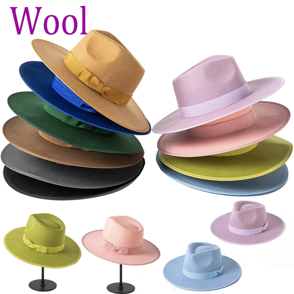 

Wool New Fedora Lotus Pink Winter Jazz Hat Wool Hat 9cm brim Men's and Women's Jazz Green шляпа женская