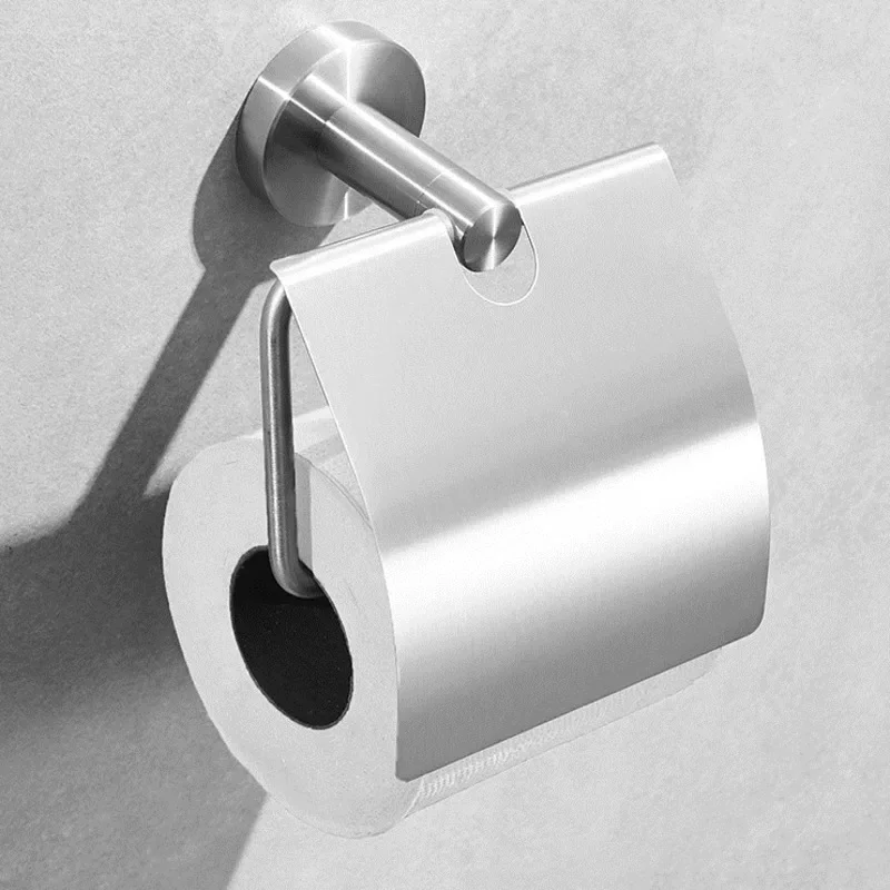Creative Wall Mount Toilet Paper Holder with Cover, Stainless Steel Roll Paper Holders, Grey, Black, Home Bathroom Hardware, 1Pc
