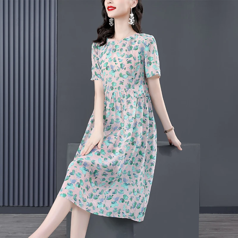

Women's Printed Short Sleeve Resort Midi Dress Summer Boho Light Retro Elegant Beach Dress 2022 Korean Fashion Party Evening Ves