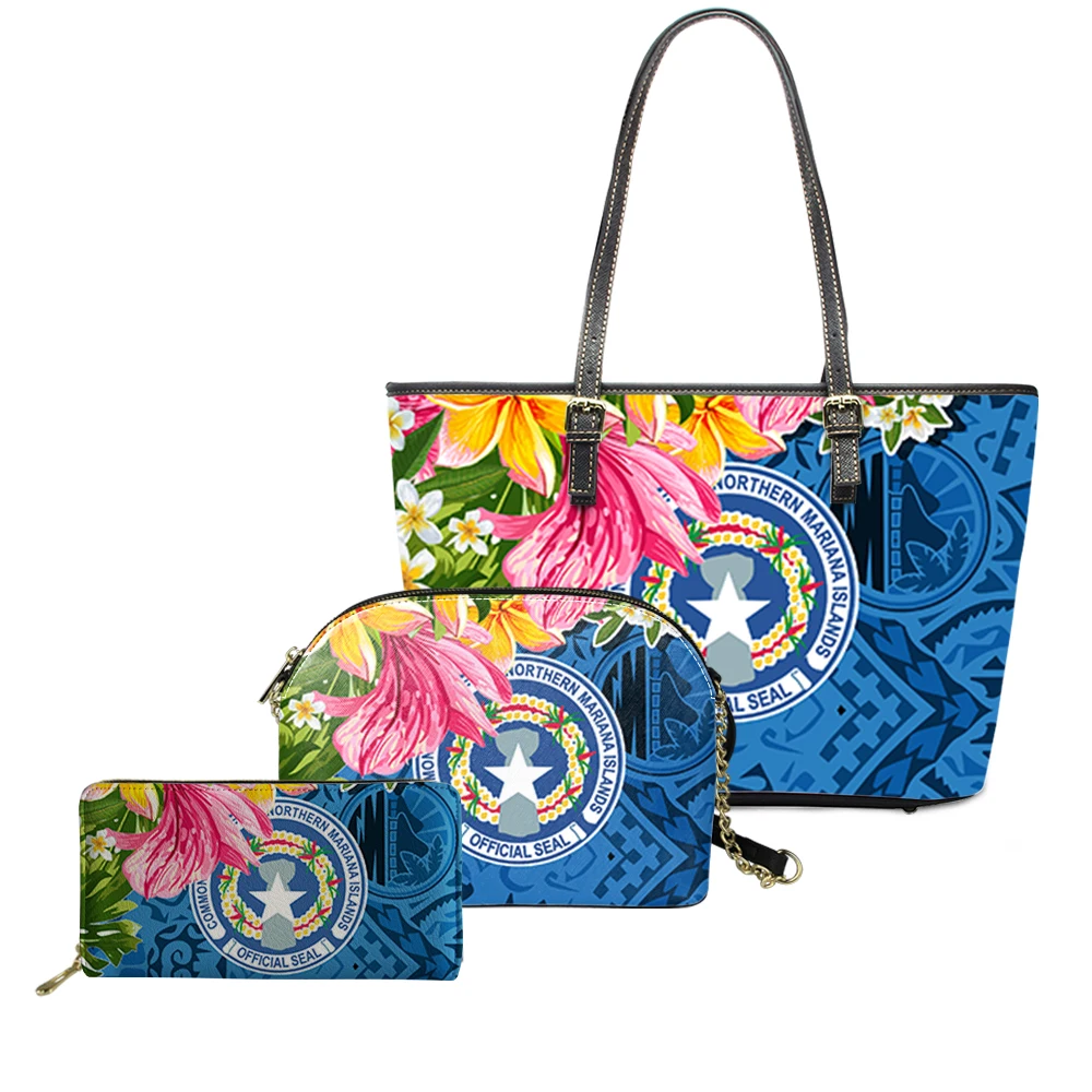 

Polynesian Guam Tribal Vintage Leather Handbags Matching Shell Bags Women Handbags And Purses Luxury 3Pcs Custom Handbags