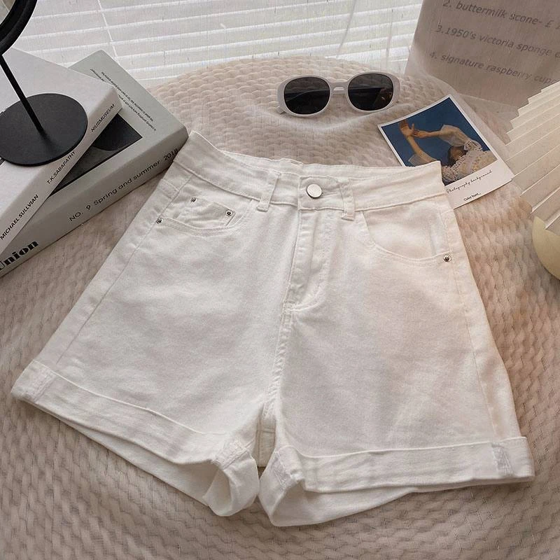 High Waist Wide Leg ort Jeans Women's Summer Loose Cover Hip Slimming Korean Version A-Line Casual Hot Pants