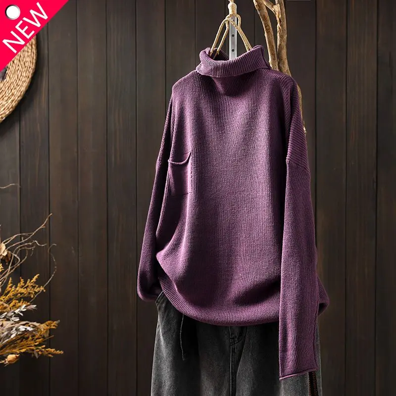 2023 Autumn and Winter New Simplicity Versatile Fashion Women's Top Splice Pockets Pile Collar Long Sleeve Solid Color Pullover