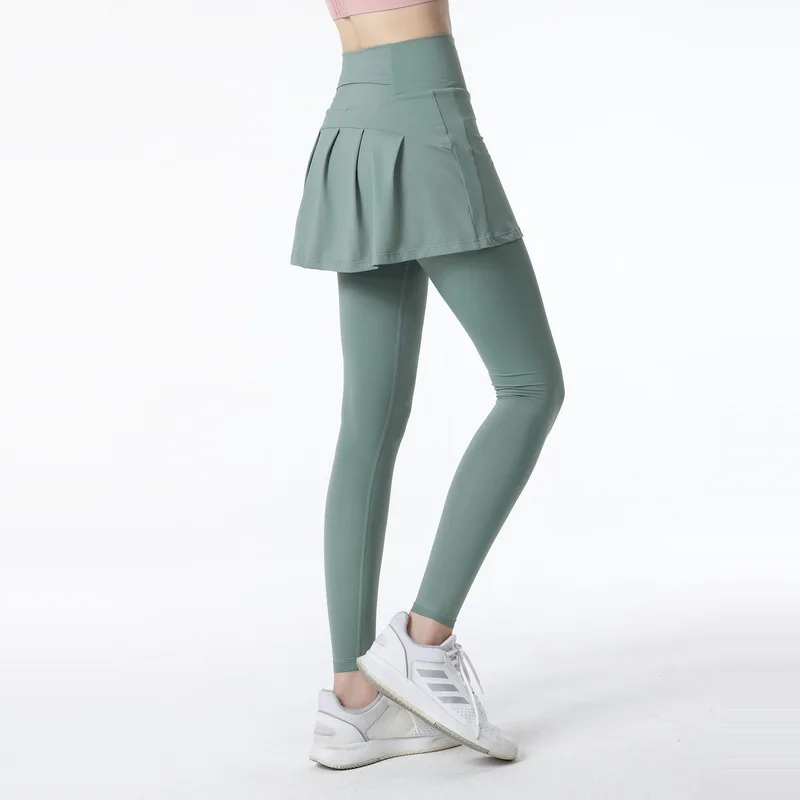 Large Size Fake Two Piece Women's High Waist Sports Leggings for Running Fitness Yoga