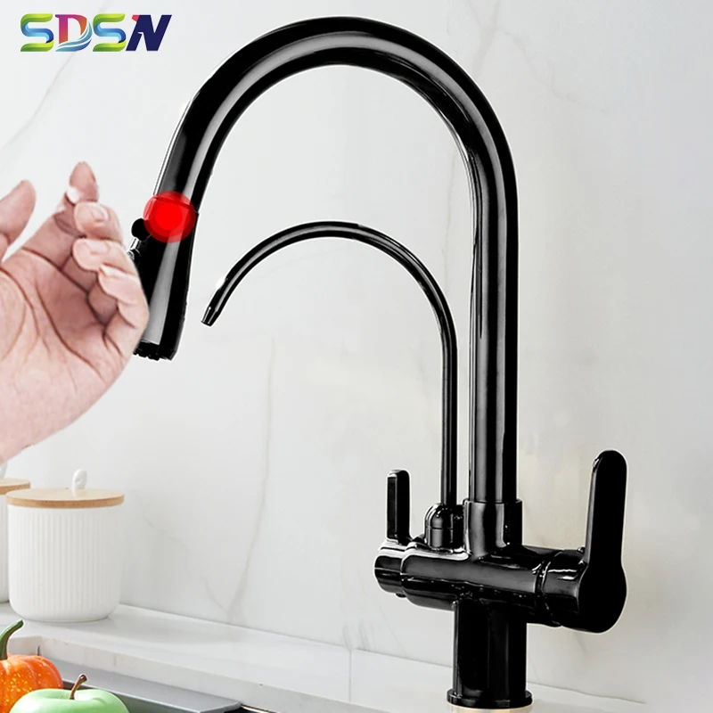 Black Touch Kitchen Mixer Tap Ottone Tre Vie Hot Cold Pull Out Kitchen Sink Mixer Rubinetti Smart Sensor Touch Kitchen Faucet
