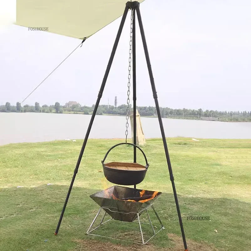 Outdoor Camping Fire Pits Tripod Campfire Rack Portable Burning Fire Table Grill Stove Outdoor Camping Cooker Grill Stand C