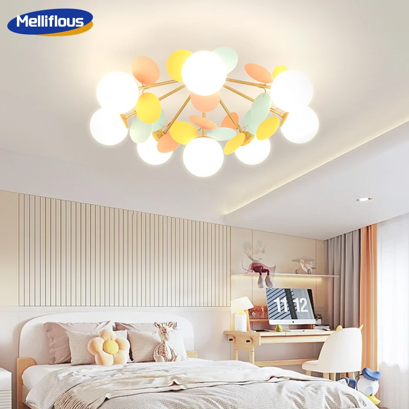 

Nordic Children's Room Modern Ceiling Lamp Corridor LED Decorative Chandelier 1/4/6/8 Heads With Petal Bedroom Lighting Fixtures