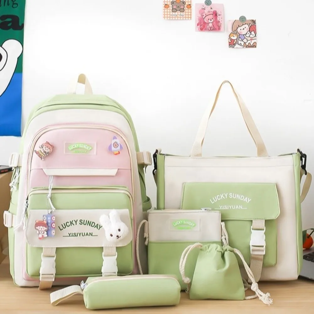 5 Pcs New Large Capacity Backpack Set Breathable Buckle Student Schoolbag Multifunctional Crossbody Bag College 5