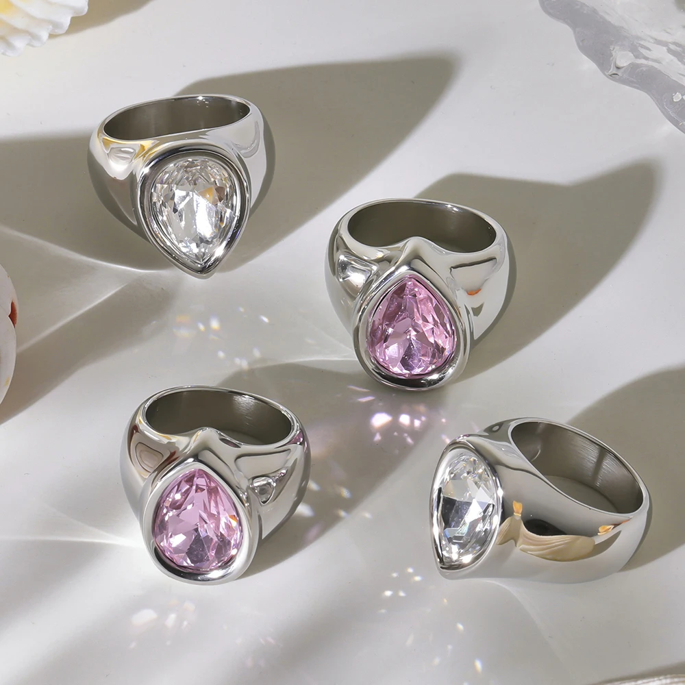 Niovra Hight Qualität Wasser Tropfen Weiß Rosa Zirkon Charme Ringe Für Frauen Edelstahl Zeigefinger Bankett Hochzeit Schmuck – Detail 10
