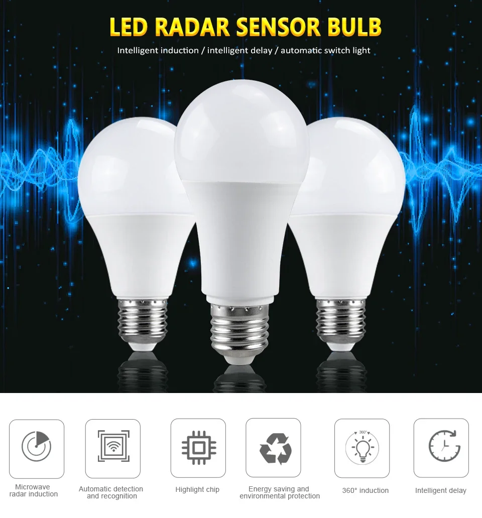 Description Picture 2 of itemE27 Radar Sensor LED Bulb 25W 20W 15W 10W Motion Detection Lamp Auto On/Off Environmentally Friendly Energy Saving Bulbs