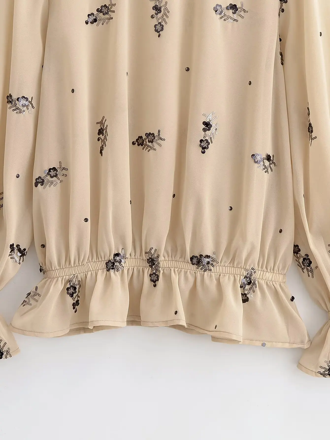 Women Solid Elegant Chic Sequin Blouses Female Long Sleeve Loose Shirts Spring Autumn New Lady Holiday Casual Blouses Top