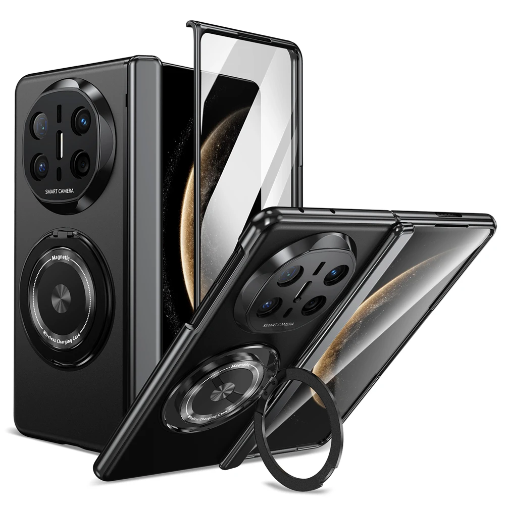360° Rotating Magnetic Ring Stand Case with Glass Screen Protector