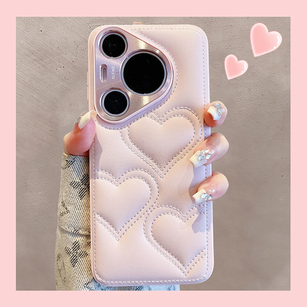 Luxury Electroplated Leather Phone Case with Cartoon Love Heart Design - Soft TPU Protective Back Cover
