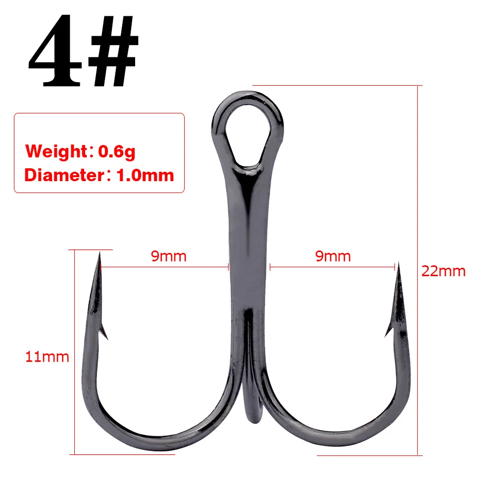 20pcs/Lot Overturned Treble Hook High Carbon Steel Black Fishing Hook 2/4/6/8/10/12#  For Lure Triple Hooks Pesca Fishing Tackle