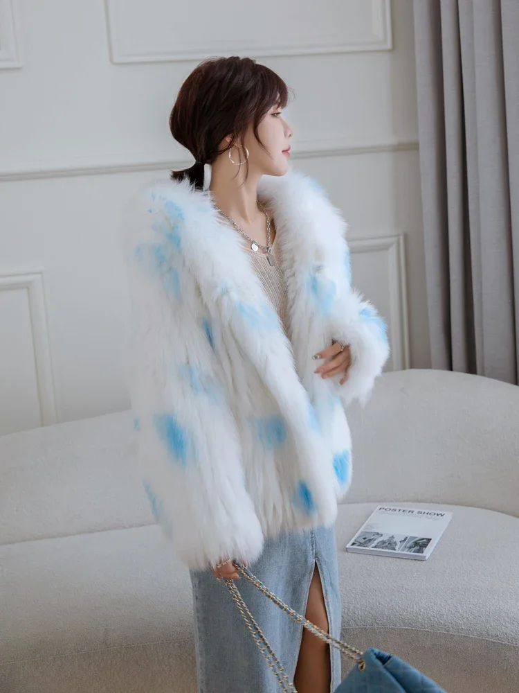 Woven Real Fox Fur Coat Hooded Fashion Young Double-sided Women's Clothing Mid-length Winter Model Knitted Thick Warm Jackets