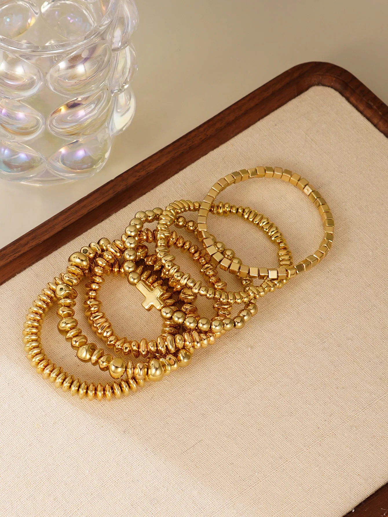 Bohemian Square Shaped CCB Bead Stacked Elastic Bracelet Women