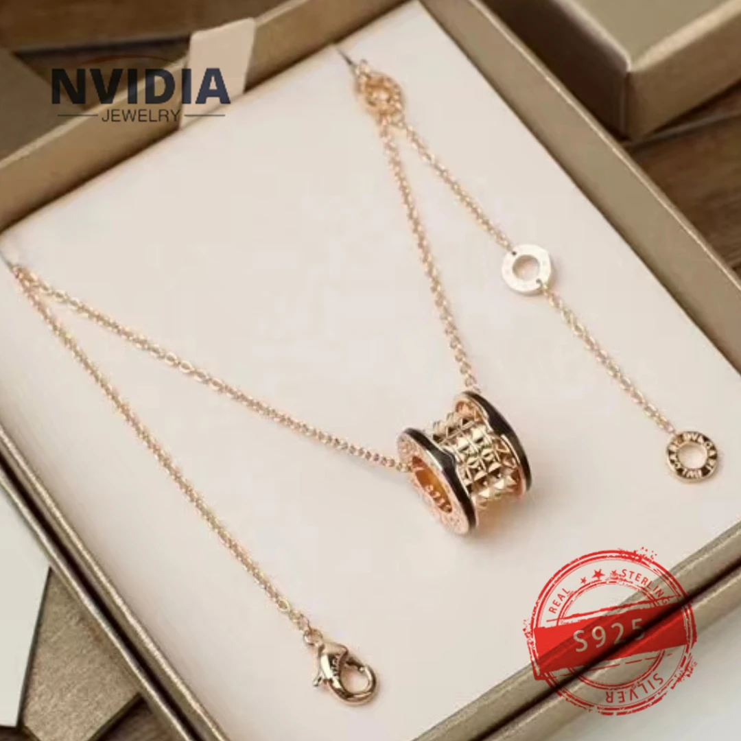 2024 Fashion Hot Selling Jewelry BV Customized S925 Silver Luxury Pointed Ceramic Edge Necklace Birthday Party Earrings Gift