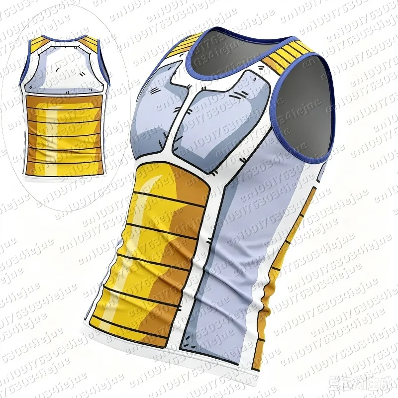 2026 Sommer Dragon Ball Vegeta Saiyajin-Rüstung Cosplay Tanktop, 3D-Druck Retro Streetwear Oversized Polyester-Top für Unisex-Kinder