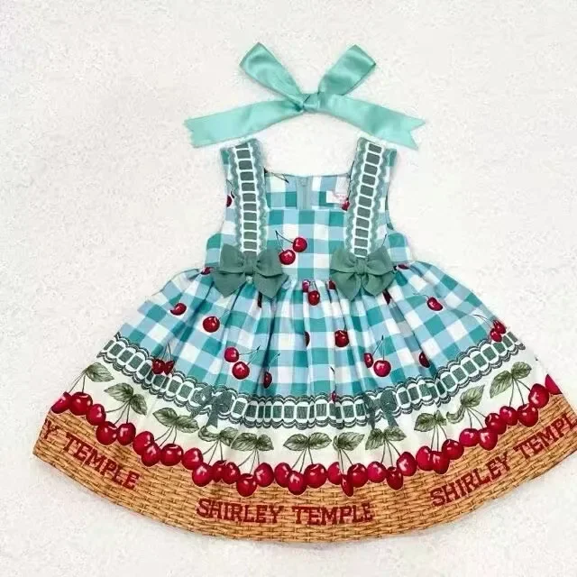 여아용 체리 패턴 코튼 아동복, 원피스 및 스트랩 스커트, 2024 여름 유행 브랜드 원피스 
