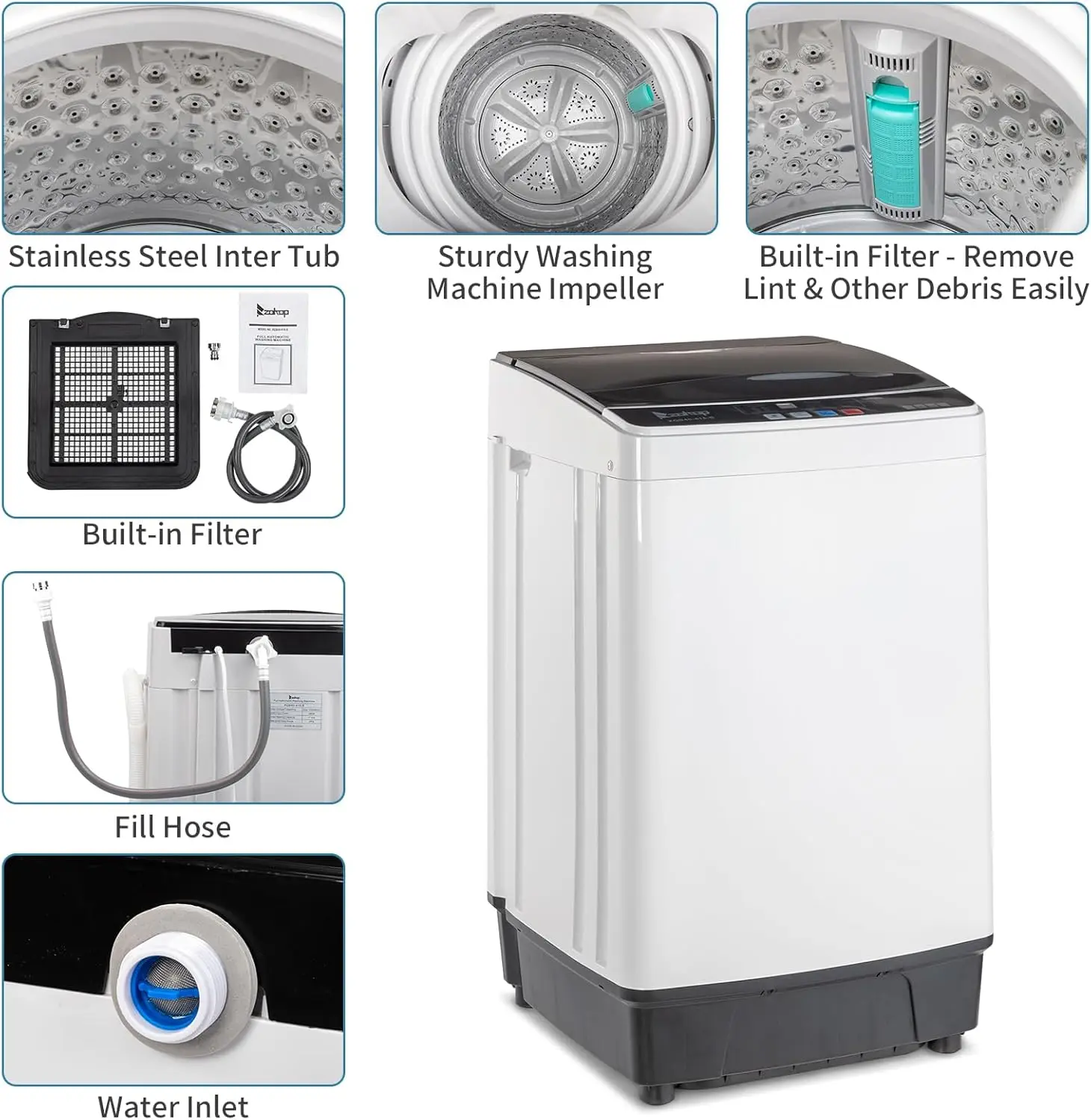 17.6lbs Full Automatic Washing Machine, 2 in 1 Portable Laundry Washer with Drain Pump, Compact Washer and Dryer Combo, Top Load 4