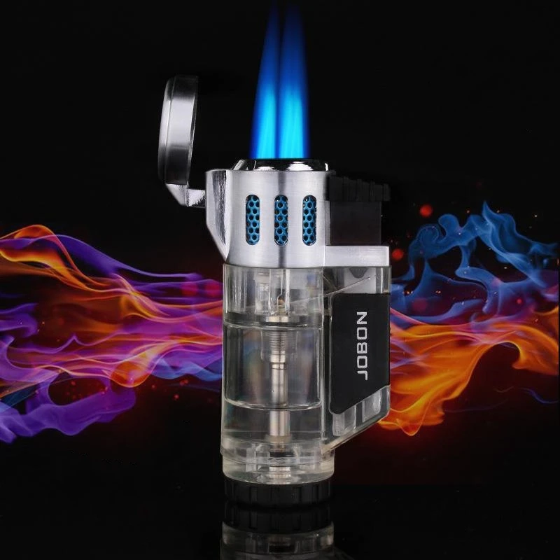 

JOBON Triple Flame Jet Compact Cigar Lighters Spary Gun Lihgter Refillable Metal Windproof Torch Fuel Visible Lighters Smoking