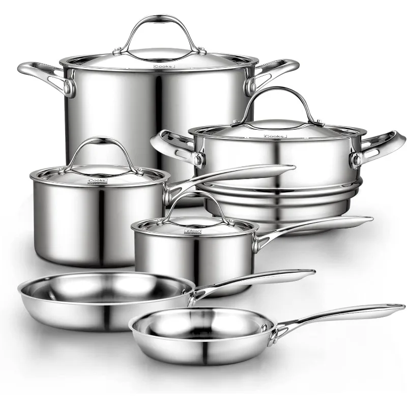 

Cooks Standard Stainless Steel Kitchen Cookware Sets 10-Piece, Multi-Ply Full Clad Pots and Pans Cooking Set with Stay-Cool