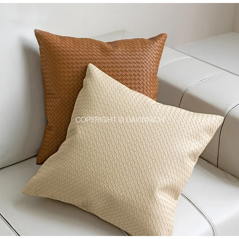 

BV Style Geometric Faux Leather Hide Throw Pillow Cushion Cover Modern Luxury Pillowcase For Italian Hotel Living Room