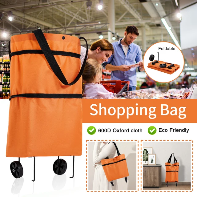 Adult 2 in 1 Foldable Shopping Cart Roller Case Tote Large 2 Stage Zipper Roller Bag Grocery Cart with Wheels Supermarket Tote