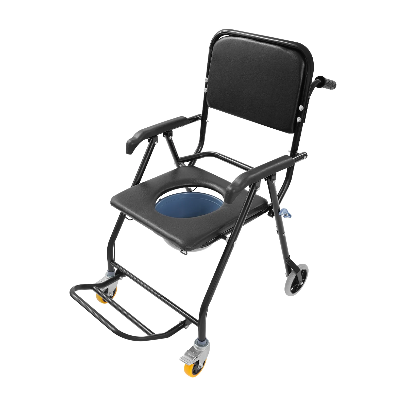 Schwarzer Rollstuhl für Menschen mit Behinderung Toilettenstuhl Duschstuhl Bettseitiger Toilettenstuhl mit Armlehnen für Senioren usw. – Detail 17