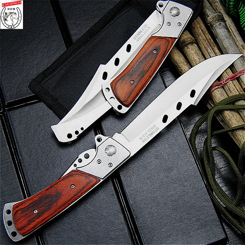 Stainless Steel Usa Dovetail Large Folding Knife Color Wood Handle