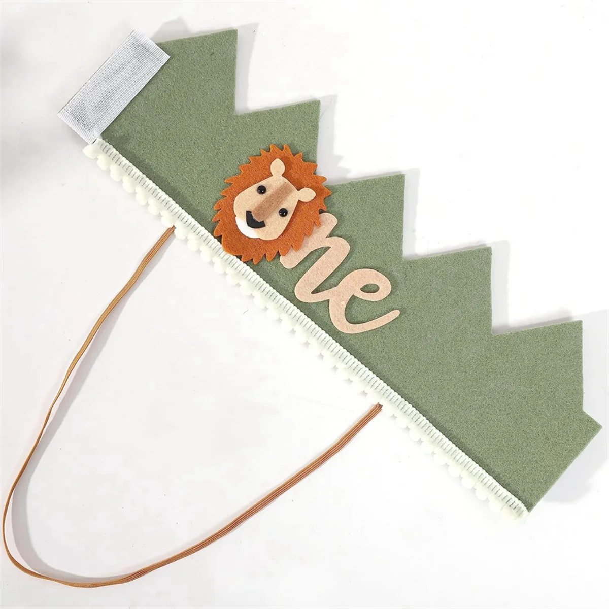 1 Year Old Kids Avocado Green Lion Birthday Crown First Baby Party White Non Woven Safari B 4