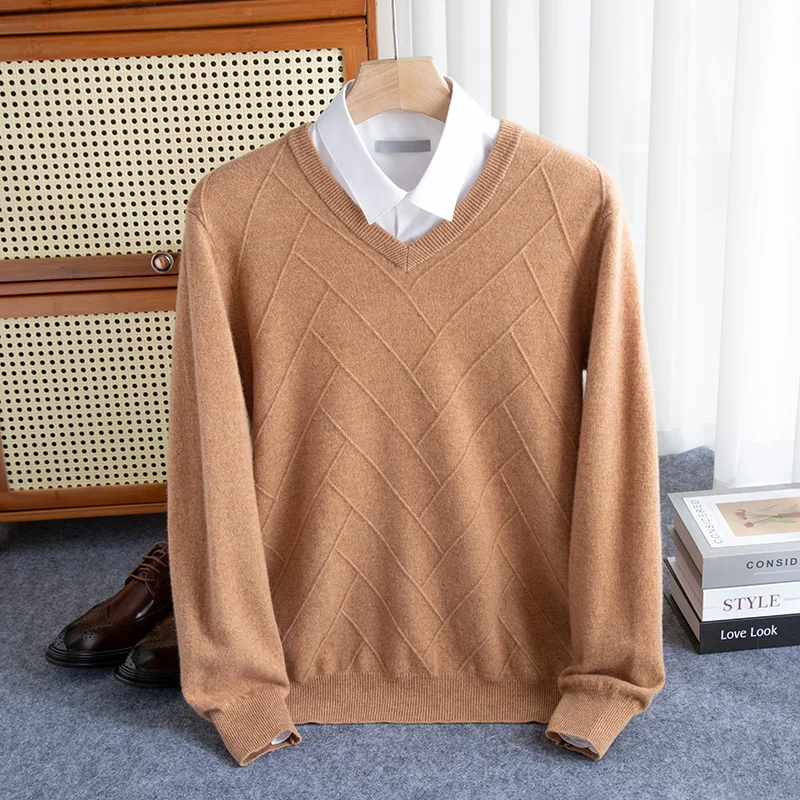 

100% pure wool sweater men's chicken neck knitted pullover loose warm sweater Joker leisure business.