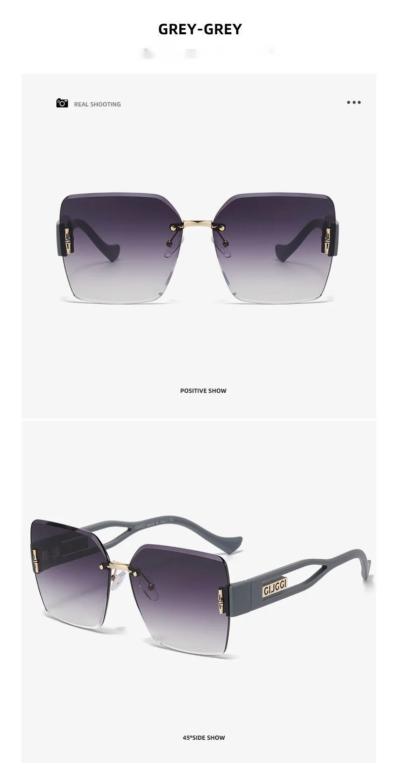 Fashionable Women's Square Frameless Sunglasses Large Frame_voghion.com
