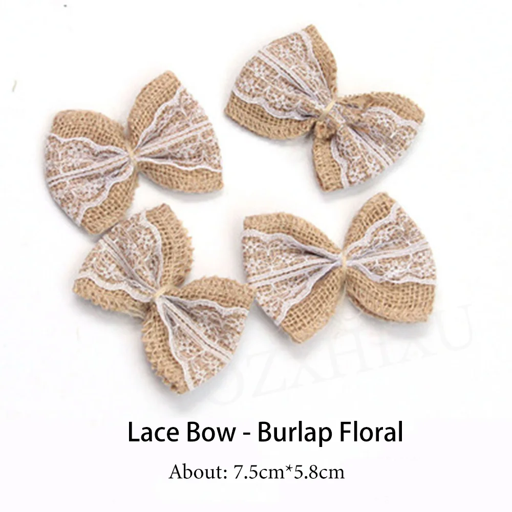 5 Stück handgemachte Jute Sackleinen Blumen Rose Hessische Band Schleife Vintage rustikale Hochzeitsdekoration Tisch Weihnachtsfeier DIY Zubehör – Detail 6