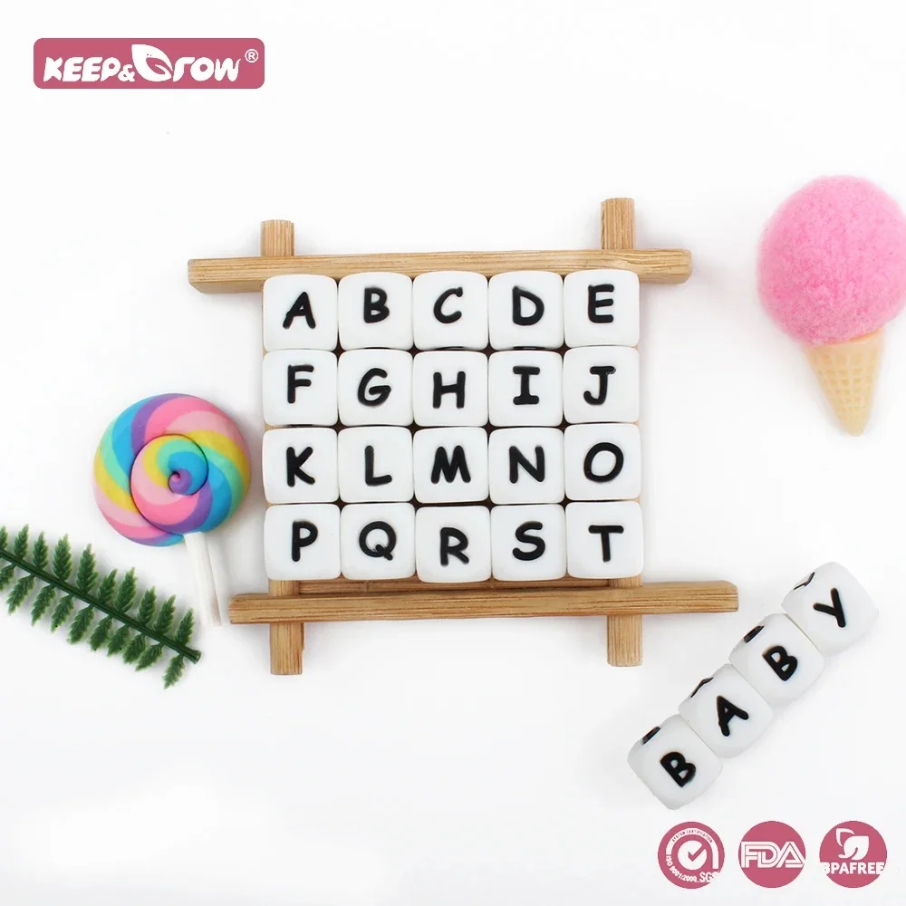 Teething Toys Baby Teething Toys Silicone Teething Toys Silicone Beads Silicone Letters Beads Silicone Teething Beads Pacifier Clips Silicone Teether Letter Baby DIY 50pcs 12mm