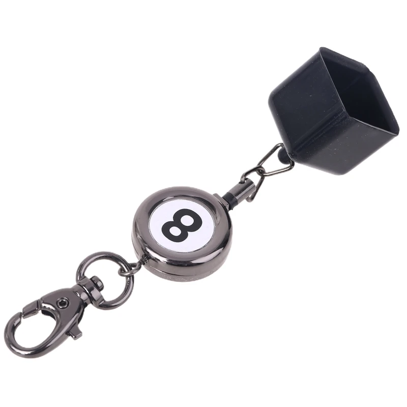Lightweight Portable Metal + Rubber Retractable Billiards Chalk Holder Drawing Keys Chain Keyrings with Number 8 Practical Tool
