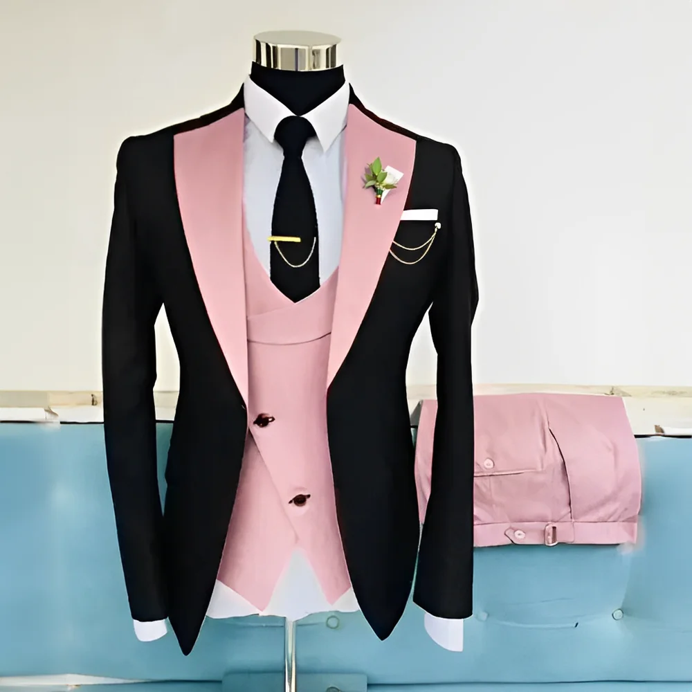 2024 Elegant Men's Suit 3 Piece Suit Black Jacket Wedding Groom Tuxedo Custom Color Men's Wardrobe
