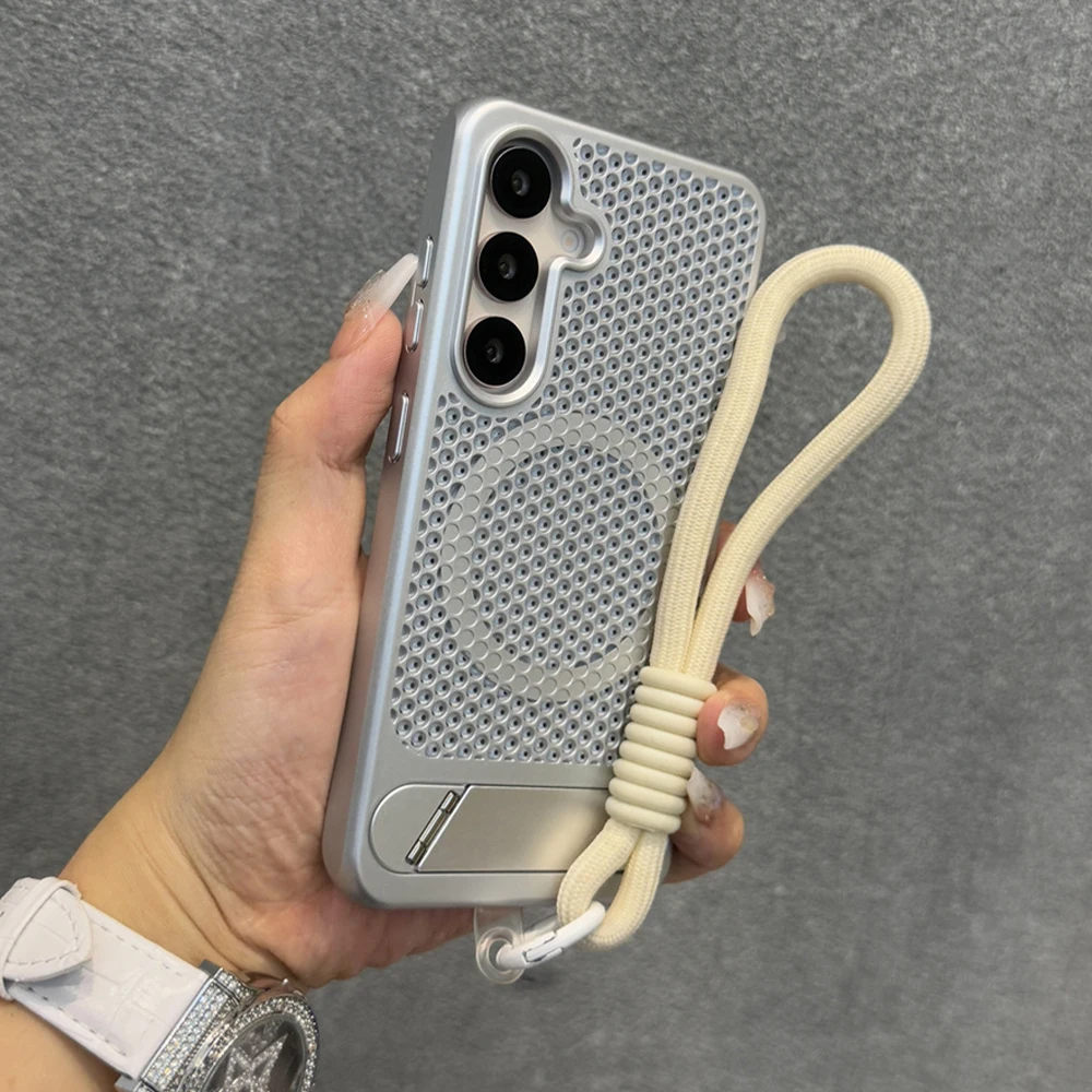 Luxury Magnetic Heat Dissipation Phone Case with Invisible Fold Stand and Breathable Plating Cover