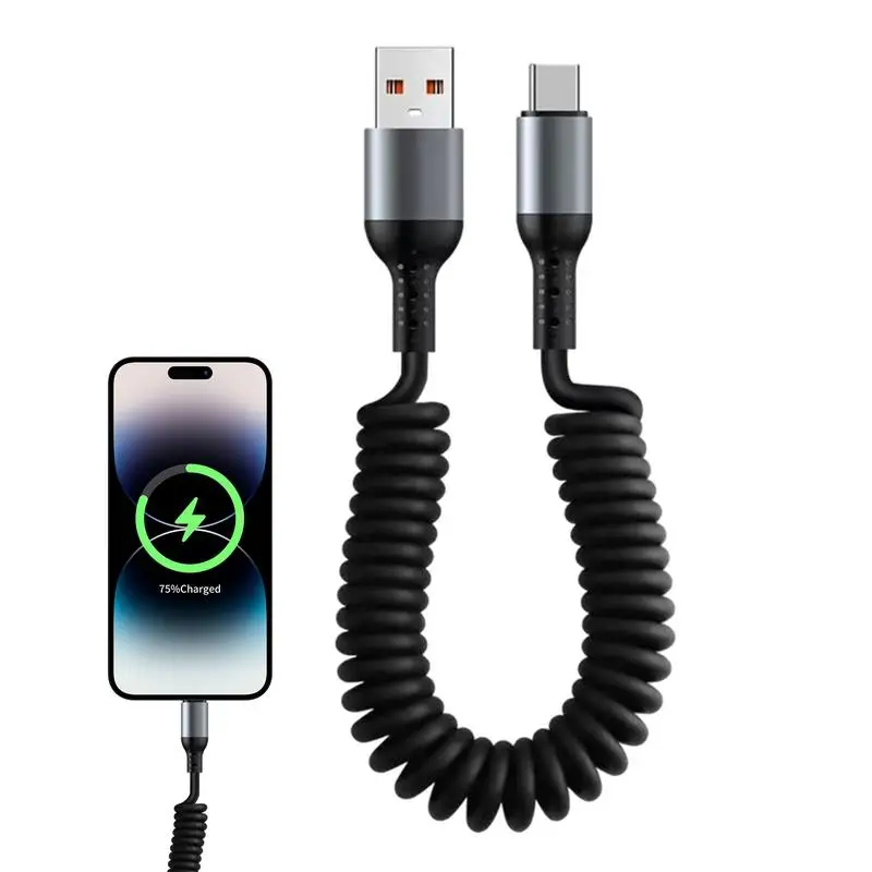 Retractable USB C Cable USB to USB C Cable USB Type C Cable USB C Cords USB C Data Cable Retractable USB Charger Coiled Cable - Image 4
