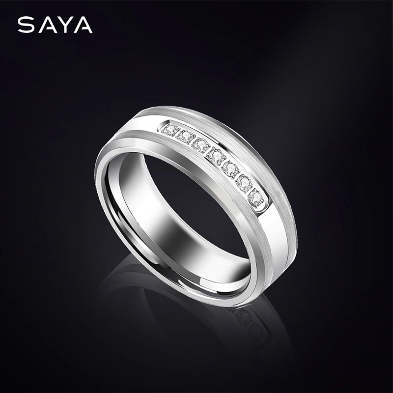 2021 Men Tungsten Rings for Wedding with Shiny Seven CZ Stones by CNC for Men Fashion Jewelry, Free Shipping, Engraving