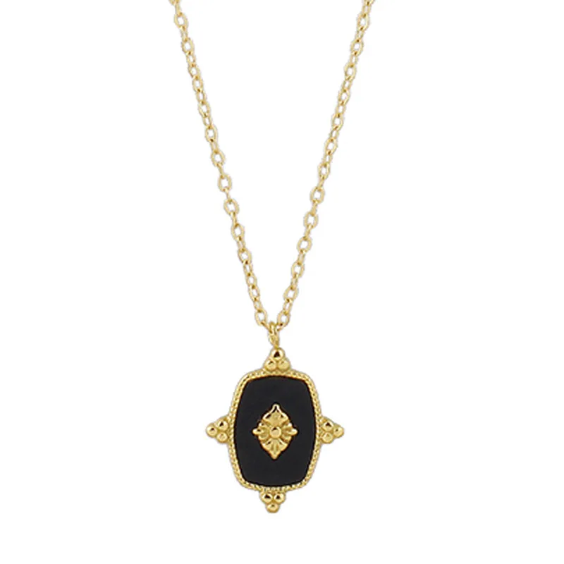 Vacuum Plating 18k Gold French Retro Black Square Necklace Niche Clavicle Chain Thick Chain Is Not Easy To Fade